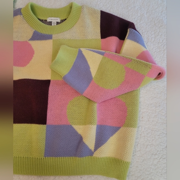 Topshop Size M US 8-10 Color Block Crew Neck Sweater P.P-25      Legenth 20 - Picture 5 of 7